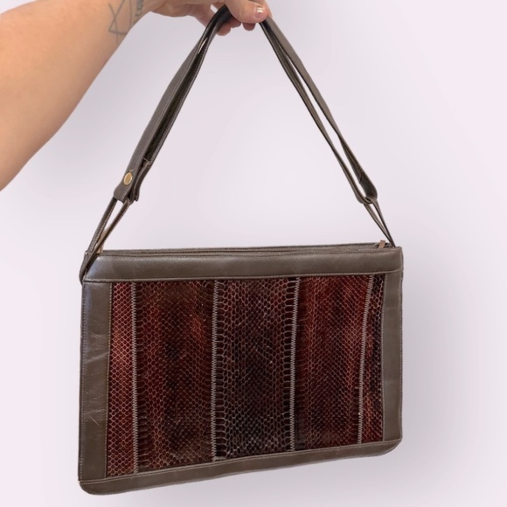 Vintage 1970s Leather & Snakeskin Satchel